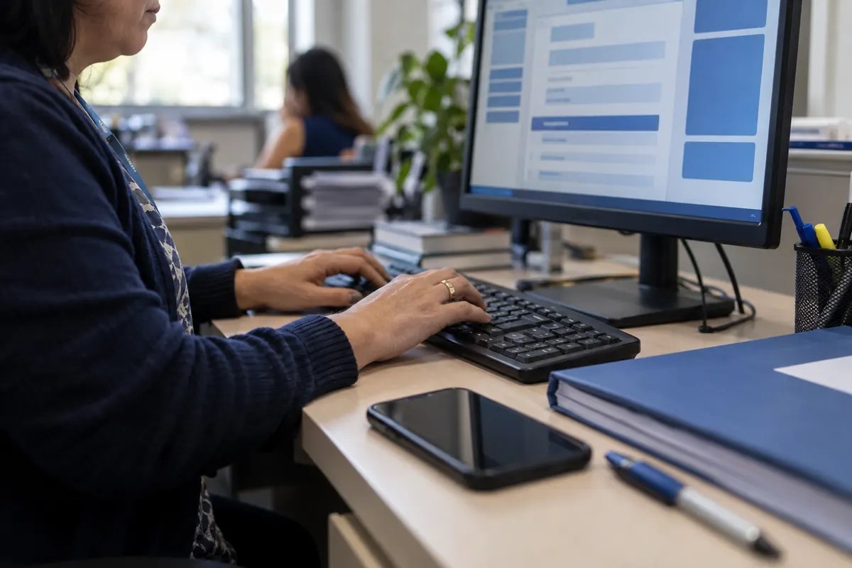 Secretária registrando no CRM a visita agendada por uma família interessada