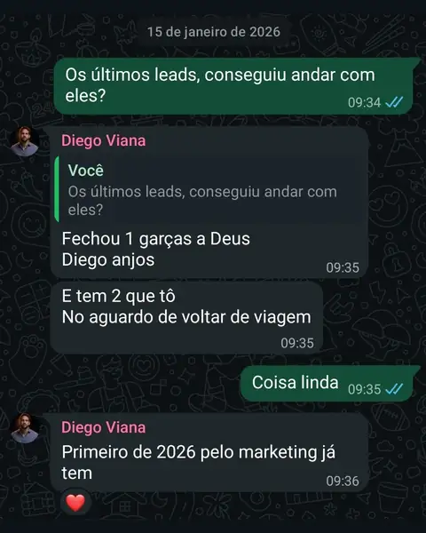 Print do relato: Primeiro fechamento pelo marketing
