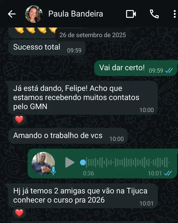 Print de conversa no WhatsApp com um curso presencial