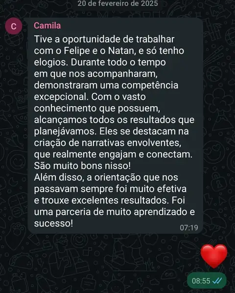 Print do relato: Competência em todo o acompanhamento